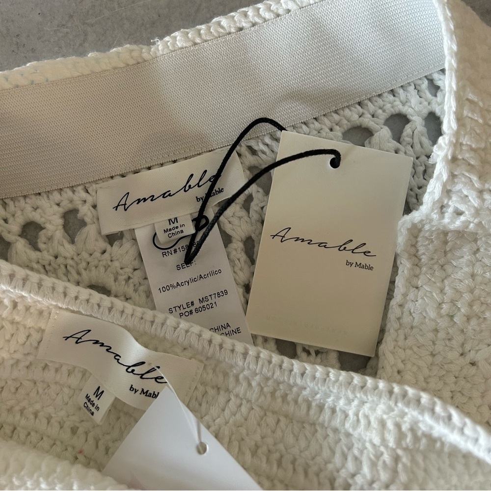 Crochet Knit 2-Piece Coverup Bandeau Top & Pant Set, White M NWT - Picture 8 of 10